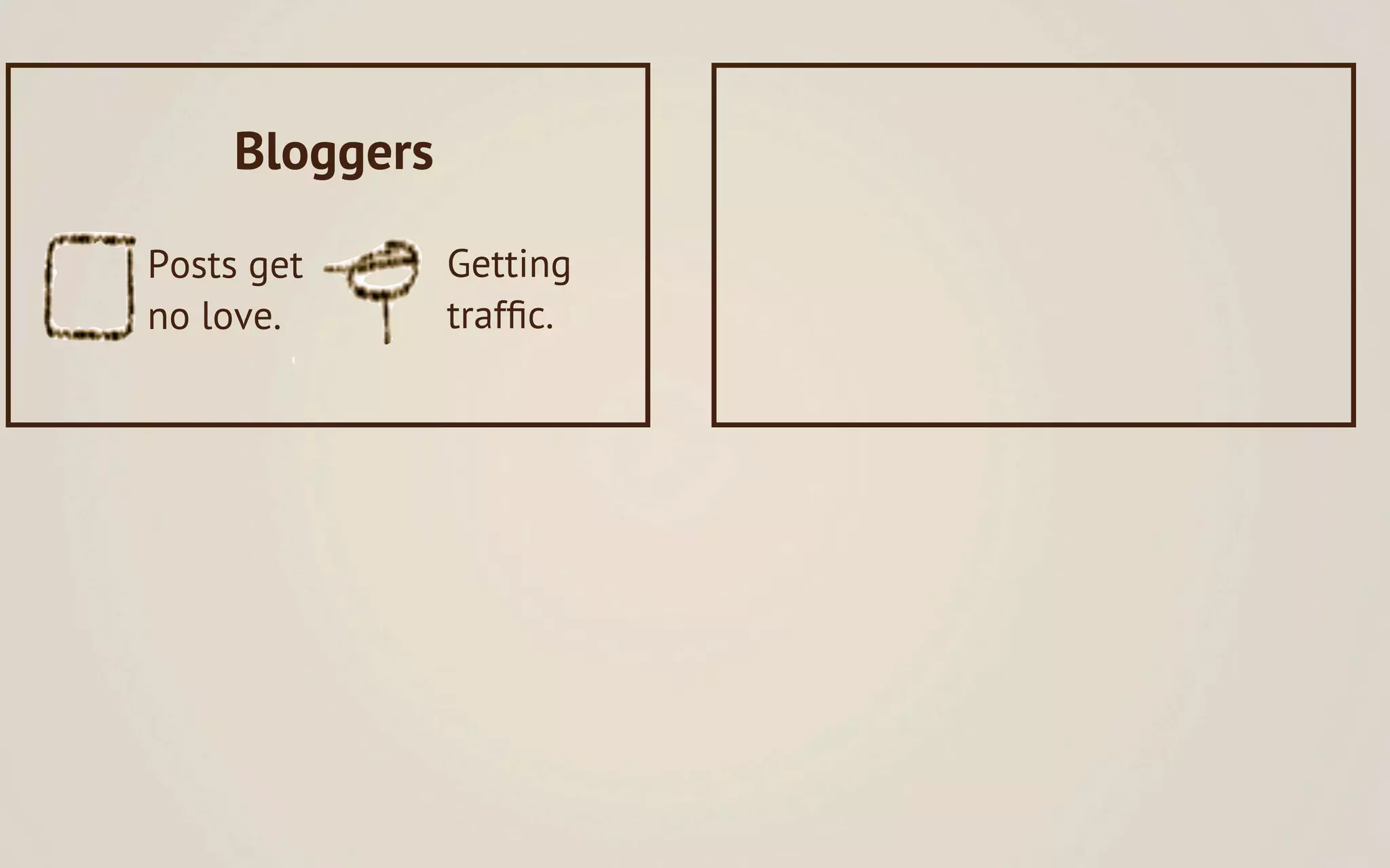 Bloggers

Posts get       Getting
no love.        trafﬁc.
 