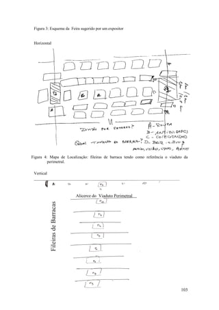 103
Figura 3: Esquema da Feira sugerido por um expositor
Horizontal
Figura 4: Mapa de Localização: fileiras de barraca tendo como referência o viaduto da
perimetral.
Vertical
Alicerce do Viaduto Perimetral
Fileiras de Barracas
 