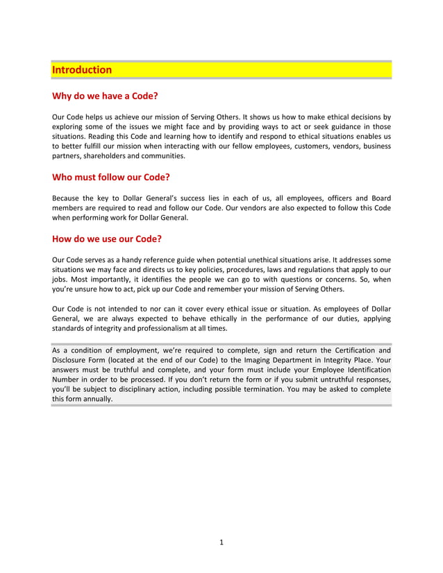 Dollar general handbook