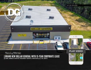 BRAND NEW DOLLAR GENERAL WITH 15-YEAR CORPORATE LEASE
2498 JAMES B WHITE HIGHWAY NORTH, WHITEVILLE, NC 28472
PLAY VIDEO
ACTUAL BUILDING
 