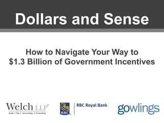 Dollars and Sense
How to Navigate Your Way to
$1.3 Billion of Government Incentives
 
