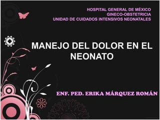 HOSPITAL GENERAL DE MÉXICO GINECO-OBSTETRICIA UNIDAD DE CUIDADOS INTENSIVOS NEONATALES MANEJO DEL DOLOR EN EL NEONATO ENF. PED. ERIKA MÁRQUEZ ROMÁN 