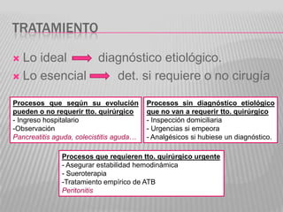 TRATAMIENTO

 Lo ideal    diagnóstico etiológico.
 Lo esencial    det. si requiere o no cirugía

Procesos que según su e...