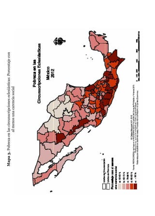 Mapa3.Pobrezaenlascircunscripcioneseclesiásticas:Porcentajecon
almenosunacarenciasocial
 