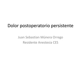 Dolor postoperatorio persistente
Juan Sebastian Múnera Orrego
Residente Anestesia CES
 