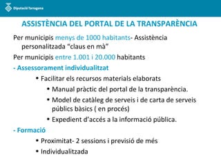 Per municipis menys de 1000 habitants- Assistència
personalitzada “claus en mà”
Per municipis entre 1.001 i 20.000 habitan...