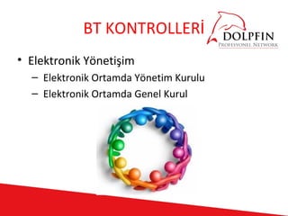 BT KONTROLLERİ
• Elektronik Yönetişim
  – Elektronik Ortamda Yönetim Kurulu
  – Elektronik Ortamda Genel Kurul
 