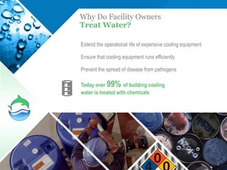 Why Do Facility Owners
Treat Water?

Extend the operational life of expensive cooling equipment

Ensure that cooling equipment runs efficiently

Prevent the spread of disease from pathogens

Today over 99% of building cooling
water is treated with chemicals




                                                             5
 