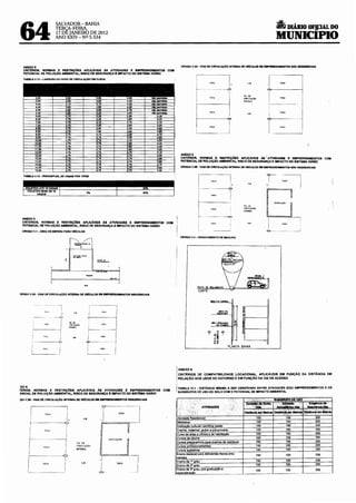 A DIÁRIO OFJ.CIAL DO
64
                           SALVADOR-BAHIA
                           TERÇA-FEIRA,
                           17 DE JANEIRO DE 2012
                           ANO XXIV- Nº 5.534                                                                                                                                    MUNICIPIO

  ANEXOS                                                                                              CROQUI V.3A • V1AS DE CIRCULAÇAO INTERNA DE VEicuLOS EM EMPREENDIMENTOS NÃO RE$1DENCIAI$
  CRITÉRIOS, NORMAS E RESTRIÇOES APLICÁVEIS As ATIVIDADES E EMPREENDIMENTOS COM
  POTENCIAl. DE POLUIÇÃO AMBIENTAL, RISCO DE SEGURANÇA! IMPACTO DO SISTEMA VIÁRIO
  TABeLA V.12 -LARGURA DA FAIXA DE CIRCULAÇ.lo EM CURVA




                                                                                                                                                  VlA Ot
                                                                                                                                                  CIRCt:LAÇlO
                                                                                                                                                  lf'lTf:R~A




                                                                                                                 I           .,G,          .
                                                                                                                                                                         '
                                                                                                                 r-:---+                                                 0----


                                                                                                                                                                         i

                                                                                                      ANEXOS
                                                                                                      CRITÉRIOS. NORMAS E RESTRIÇOES APLICÁVEIS As. ATMDAO!S E EMPREENDIMENTOS COM
                                                                                                      POTeNCIAl. DE POLUIÇAo AMBIENTAL, RISCO OE SEGURANÇA E IMPACTO DO SISTEMA VIÁRIO

                                                                                                      CROQUI V.3B ·VIAS DE CIRCULAÇÃO INTERNA De Vl!iCULOS EM I!MPREENDIMENTOS NÃO RESIDEHCIAIS


                                                                                                                     r--·---~
                                                                                                                     !        VAGA         :

                                                                                                                                                       "'
                                                                                                                     !        v~~

 ANEXOS
 CRITÉRIOS, NORMAS E RESTRIÇOES APLICÁVEIS As ATMOAO!S E EMPREENDIMENTOS
 POTENCIAL DE POLUIÇÃO AMBIENTAl., RISCO DE SEGURANÇA E IMPACTO DO SISTEMA VIÁRIO
                                                                                       COM       i
                                                                                                                  l
 CROQUI V.1 -ÁREA DE ESPERA PARA veicULOS                                                                                       ---~·

                                                                                                      CROQUI V.4- REBAIXAMENTO DE MEIO.f:IO




                                                                                                                  PISTA O!
                                                                                                                  CORTE
:ROQUI V.2A- VIAS DE CIRCULA.çJ.O INTERNA DE V&fcuLO$ EM EMPREENDIMENTOS RBlDENCIAIS




                                                                                                                                                  I
                                                                                                                                                  ~

                                                                                                                            i' :sz i'
                                                                                                                                 f?
                                                                                                                                .. t
                                                                                                                                ~g
                                                                                                                                               'l I
                                                                                                                                                  5

                                                                                                                                          PLANTA BAIXA




                                                                                                     ANEXO&
                                                                                                     CRITÉRIOS DE COMPATIBILIDADE LOCACIONAL, APLICÁVEIS EM FUNÇÃO DA DISTÂNCIA EM
                                                                                             I       RELAÇÃO AOS USOS DO ENTORNO E EM FUNÇÃO DA VIA DE ACESSO

'XOS
réRIOS, NORMAS E RESTRIÇOiiS APLICÁVEIS ÀS ATIVIDADES E EMPREENDIMENTOS COM
                                                                                             •TABELA Vf.1 DISTÂNCIA MÍNIMA A
                                                                                             ISUBGRUPOS •DE USO DO SOLO COM SER OBSERVADAIMPACTOATIVIDADES E/OU EMPREENDIMENTOS E OS
                                                                                                                                            ENTRE
 ENCIAL DE POLUIÇÃO AMBIENTAL, RISCO DE SEGURANÇA E IMPACTO DO SISTEMA VIÁRIO
                                                                                                                             O POTENCIAL DE       AMBIENTAl.

:WI V.2B ·VIAS DE CIRCUlAÇÃO INTERNA DE VEicULOS EM EMPREENDIMENTOS RESIDENCIAIS                                                                            ..ct·: · •       S       !,:D~E~UBO~t,.-.--=-=_,;,.=,......j
                                                                                                                                                      fi'n~"'ldc) I..
                                                                                                                                                               ;Afta . ~·~
                                                                                  I                                      ATIVIDADES

                      I                                                                      I                   •                                Dlsú-.~-- ~- M.b'Oií :DJStt~-~
                                                         F====r-J
                                                                                                                                                               100                 100
      !               Ir                                                                         Atividade Residencial                                                                                    200
      r----- ·------<j"                                                                          Biblioteca                                                    100
                                                                                                                                                               100
                                                                                                                                                                                   100
                                                                                                                                                                                   100
                                                                                                                                                                                                          200
                                                                                                                                                                                                          200
                                                                                                 lnstituiçSo cultural! científica sede)
      f        V,1.CA                                                                          Creche, maternal. jardim e pré..primirio                        100                 100                   200
      '                                                                                      I Curso de artes e oficios e de habilitaçlo                       100                 100                   200

      f--               ---------]   I
                                         IIIA DI?
                                                                WJtKAÇÃO
                                                                                             1
                                                                                               Cursos de idioma
                                                                                              Cursos prepJ.ralórios para exames de vestibular
                                                                                                                                                               100
                                                                                                                                                               100
                                                                                                                                                                                   100
                                                                                                                                                                                   100
                                                                                                                                                                                                         200
                                                                                                                                                                                                         200
     !                           I       C1RCtJ14Çi(O
                                         IN'!"ERN'A
                                                                                             Cursos orofissionalízantes
                                                                                             Cursos suoletlvos
                                                                                                                                                               100
                                                                                                                                                               100
                                                                                                                                                                                   100
                                                                                                                                                                                   100
                                                                                                                                                                                                         200
                                                                                                                                                                                                         200
     I                           I
     :----.-- -------<1'
     I
     I        VAC•              I
                                 I
                                                         i          VAGA
                                                                           ---,              Ensino especial para deficientes físicos e/ou
                                                                                             mentais
                                                                                             Ensino de 1° grau
                                                                                             Ensino de ao grau
                                                                                                                                                               100
                                                                                                                                                               100
                                                                                                                                                               100
                                                                                                                                                                                   100
                                                                                                                                                                                   100
                                                                                                                                                                                   100
                                                                                                                                                                                                          200
                                                                                                                                                                                                         200
                                                                                                                                                                                                         200
                                                        J.. .                 J              Ensino de 30 grau, pós graduaçlo e
                                                                                             especializacao
                                                                                                                                                               100                 100
                                                                                                                                                                                            ·----·----
                                                                                                                                                                                                          200
 