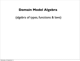 Domain Model Algebra
(algebra of types, functions & laws)
Wednesday, 23 September 15
 