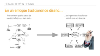 En un enfoque tradicional de diseño…
DOMAIN DRIVEN DESING
Presumimos que los casos de
uso son suficientes para que…
…los ingenieros de software
construyan un sistema.
 