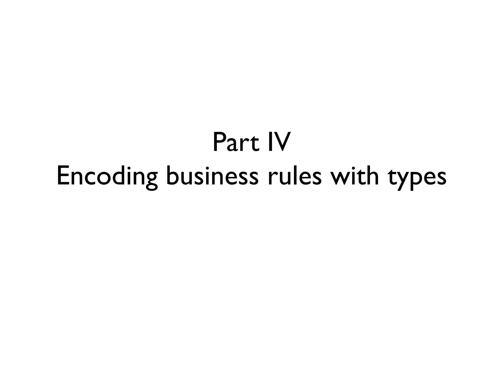 Part IV
Encoding business rules with types
 