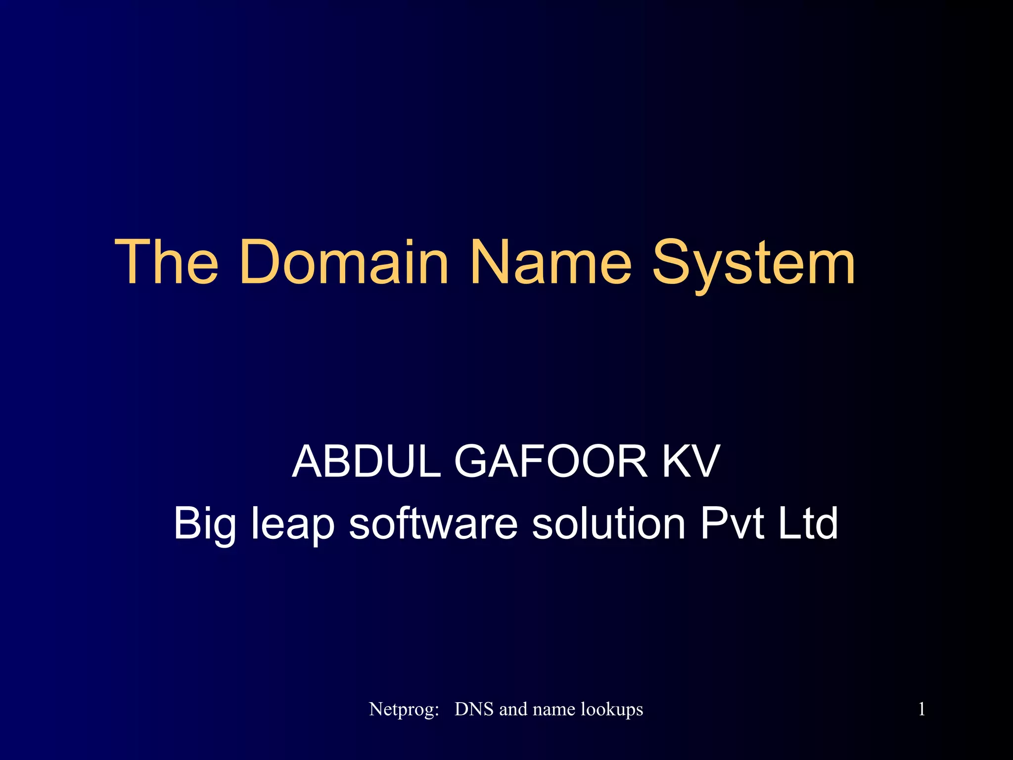 The Domain Name System ABDUL GAFOOR KV Big leap software solution Pvt Ltd 