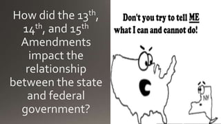 How did the 13th,
14th, and 15th
Amendments
impact the
relationship
between the state
and federal
government?
 