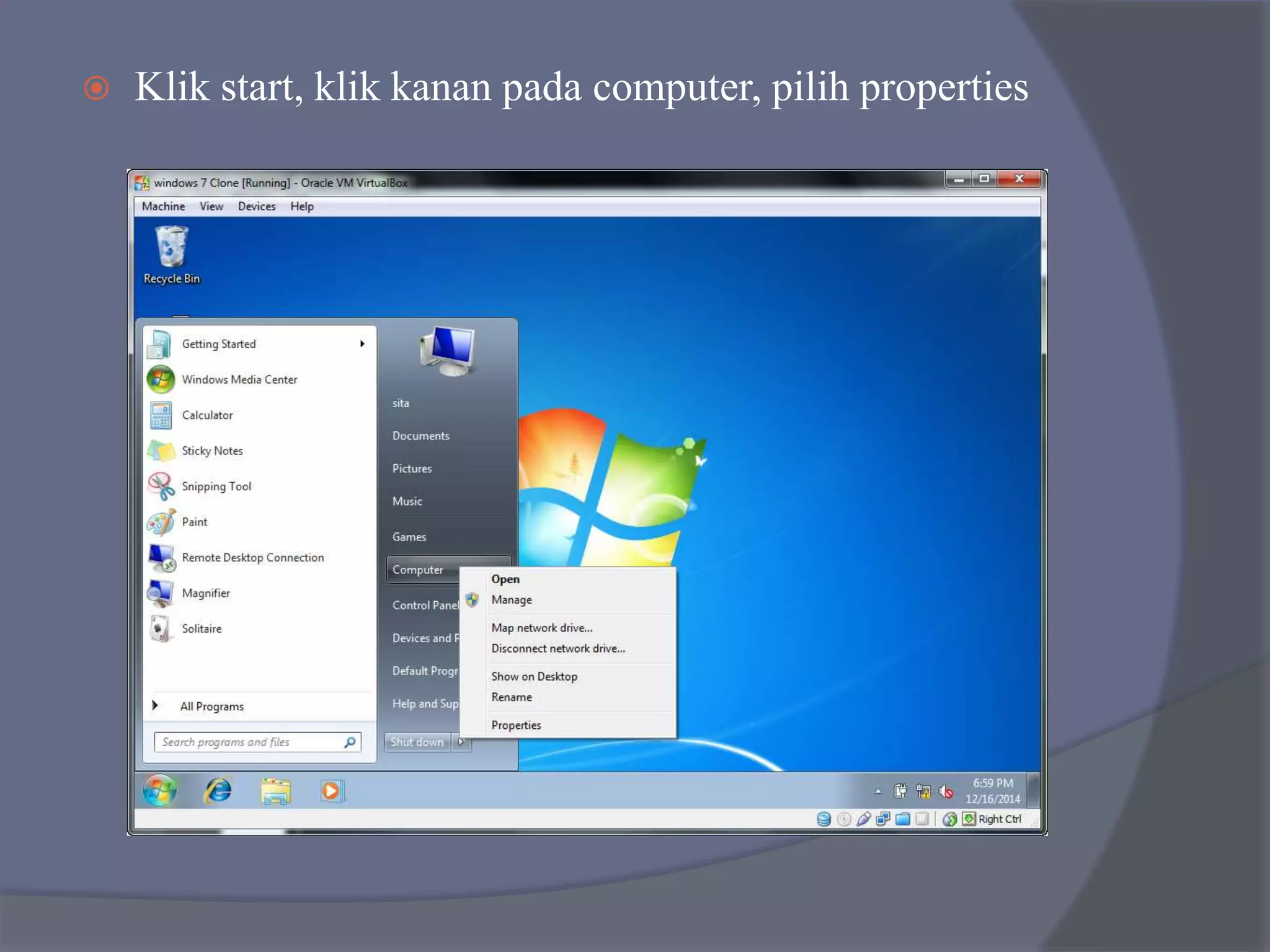  Klik start, klik kanan pada computer, pilih properties
 