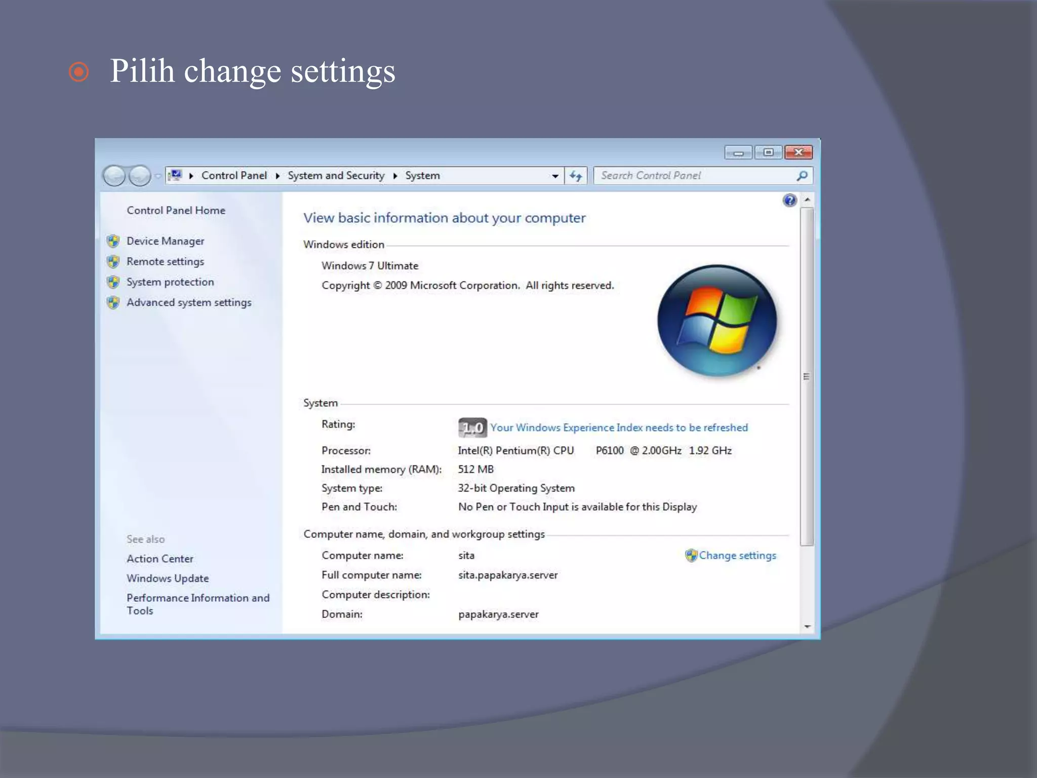  Pilih change settings
 