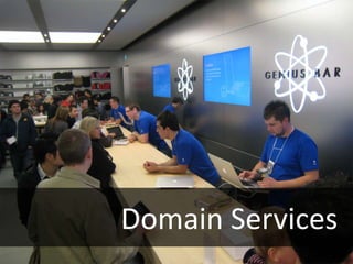 publicinterfaceIEmployeeRepository{EmployeeGetById(int id);void Add(Employeeemployee);void Remove(Employeeemployee); IEnumerable<Employee> GetStaffWorkingInRegion(Regionregion);}Repositories provide collection semantics and domain queries