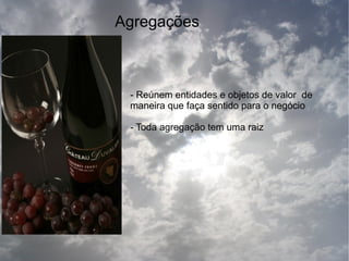 Agregações



 - Reúnem entidades e objetos de valor de
 maneira que faça sentido para o negócio

 - Toda agregação tem uma raiz
 