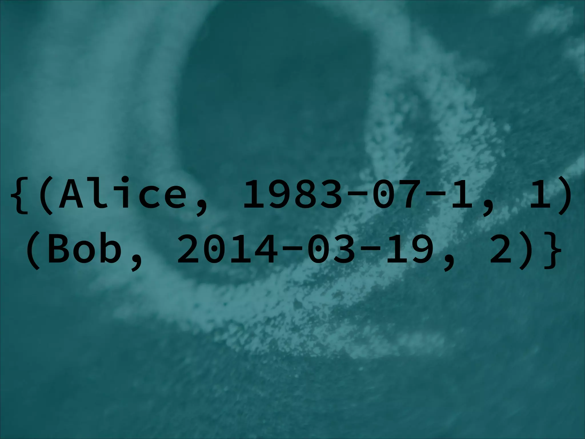 {(Alice, 1983-07-1, 1)
(Bob, 2014-03-19, 2)}
 