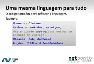 Linguagem OmnipresenteSó nos entendemos se falarmos a mesma língua Peritos de DomínioProgramadoresMODELO“Alhos”