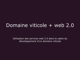 Domaine viticole + web 2.0 

  Utilisation des services web 2.0 dans le cadre du 
         développement d’un domaine viticole