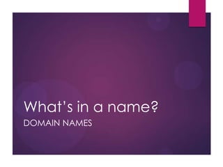 What’s in a name?
DOMAIN NAMES

 