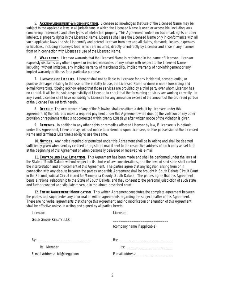 Domain Name License Agreement