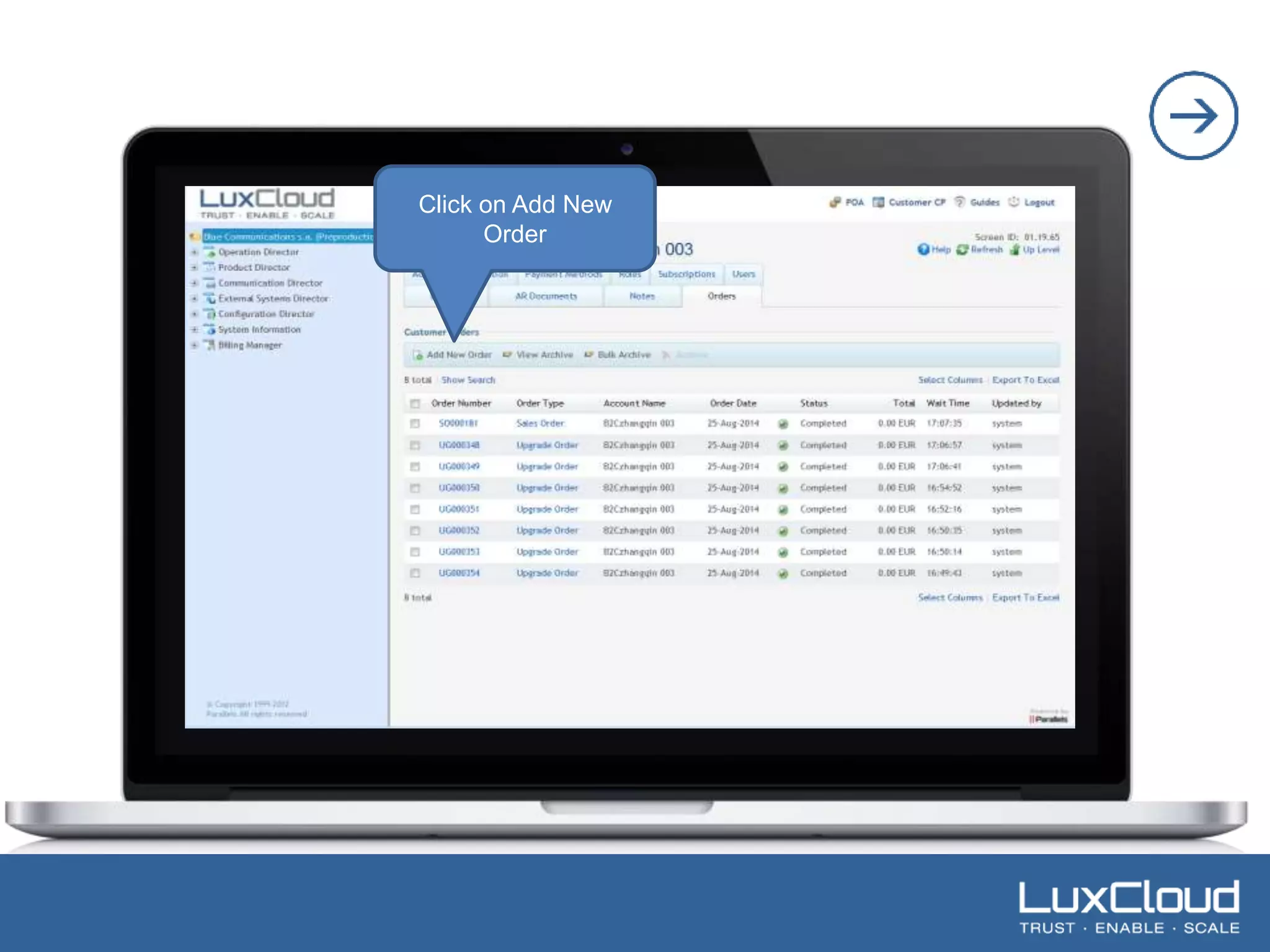 .| 
Click on Add New 
Order 
 