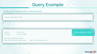 Finally, let us demonstrate a reverse lookup:
Query Example
Resulting in this
 