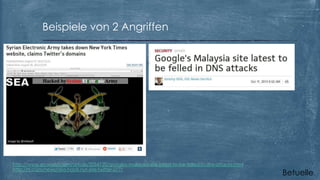 Beispiele von 2 Angriffen

http://www.pcworld.com/article/2054120/googles-malaysia-site-latest-to-be-felled-in-dns-attacks.html
http://rt.com/news/sea-hack-nyt-site-twitter-077/

Betuelle

 
