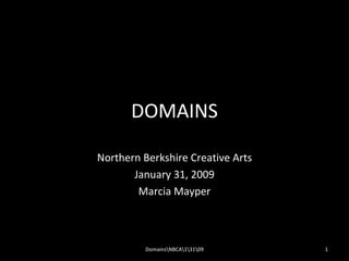 DOMAINS Northern Berkshire Creative Arts January 31, 2009 Marcia Mayper DomainsBCA19 