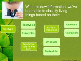 With this new information, we’ve been able to classify living things based on their: 