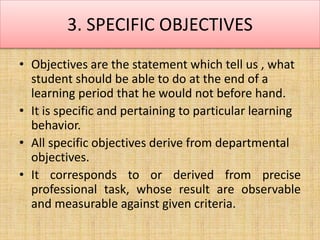 Specific Objectives Text Educational objectives and domain. cognitive, intellectual, psychomotor ...