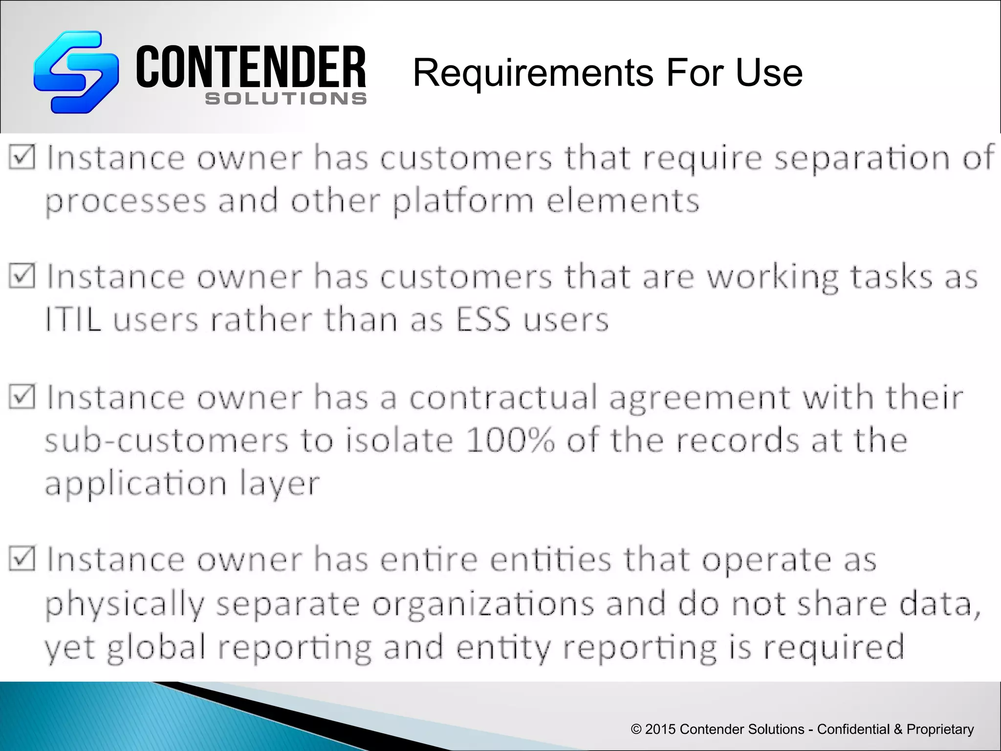 © 2015 Contender Solutions - Confidential & Proprietary
Requirements For Use
 