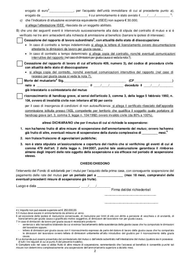 Domanda sospensione mutuo