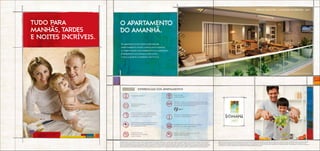 Diferenciais dos apartamentos
Terraço Outliving:
Integração total varanda,
living e cozinha
Piso em porcelanato(1)
01 escaninho para cada
apartamento(2)
Forro de gesso em todo o apartamento.
Flexibilidade para elaboração de projeto
luminotécnico, automação e som(3)
Ponto hidrossanitário e pontos elétricos
para cooktop e depurador na varanda
dos apartamentos tipo(4)
Previsão para ar-condicionado tipo split:
suítes, living e varanda(9)
Infraestrutura para automação do sistema
de áudio e vídeo para home theater(8)
Previsão para instalação de sistema
de som no living e varanda(7)
Previsão para
aspiração de pó(5)
WallPad – Aparelho que será entregue no living com
sistema de automação wireless da iHouse que controla
a iluminação e o ar-condicionado(6)
O APARTAMENTO
DO AMANHÃ.
Se amanhã você quer viver em um
apartamento onde o requinte domina
a composição dos ambientes e a varanda
é generosa no espaço e na vista,
o seu lugar é o Domani Life Style.
Sugestão de layout e decoração com móveis e objetos não fazendo parte do contrato. Equipamentos e acabamentos conforme memorial descritivo.Vide contrato de compra e venda. A locação de
elementos estruturais pode variar de acordo com as exigências técnicas. As medidas internas podem sofrer variações conforme legislação. *Medida aproximada da área útil da varanda dos apto.
tipo do 4º ao 7º pavimento e do 27º ao 31º pavimento. (1)Piso em porcelanato no living, antessala, suítes, lavabo, varanda, cozinha, área de serviço, balcão e, nos aptos. do 3º pavimento, também
no terraço descoberto. (2)Escaninhos localizados no subsolo 1, subsolo 2, térreo ou 1º pavimento de garagem. (3)Projetos, equipamentos e instalação a cargo do proprietário. (4)Sem previsão para
duto de exaustão. (5)Será entregue previsão conforme memorial descritivo do empreendimento. A aquisição dos equipamentos, acessórios, fiação e a instalação ficarão a cargo do proprietário.
Perspectiva artística do terraço outliving.
TERRAÇO OUTLIVING - A EVOLUÇÃO DA VARANDA - 21M2*
(6)Nos demais ambientes será entregue previsão conforme memorial descritivo do empreendimento. A aquisição dos equipamentos, acessórios, fiação e a instalação ficarão a cargo do proprietário.
(7)Será entregue tubulação seca e caixa de passagem. (8)Conforme memorial descritivo do empreendimento. (9)Será entregue previsão para ar-condicionado conforme memorial descritivo do
empreendimento. Nos aptos. duplex não será entregue previsão para ar-condicionado na varanda. A aquisição dos equipamentos e instalação da fiação, rede frigorígena, condensadora, evaporadora
e qualquer outro material ou equipamento necessário serão de responsabilidade do proprietário.
tudo para
manhãs, tardes
e noites incríveis.
Foto ilustrativa.
Foto ilustrativa.
 