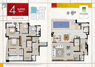 pavimento inferior - planta duplex finais 1 e 3(1)
pavimento superior - planta duplex finais 1 e 3 (1)
Sugestão de layout e decoração com móveis e objetos não fazendo parte do contrato. Equipamentos e acabamentos conforme memorial descritivo.Vide contrato de compra e venda.
A locação de elementos estruturais pode variar de acordo com as exigências técnicas.As medidas internas podem sofrer variações conforme legislação. *Medida aproximada.
Duplex: área total apartamento 280,77m2
(considerando laje técnica) + 3,32m2
(escaninho). (1)O apartamento duplex final 3 é espelhado ao apartamento final 1.
suítes
APARTAMENTO DUPLEX
284m2*
rua26
rua24
rua 13
 