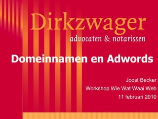 Domeinnamen en Adwords Joost Becker Workshop Wie Wat Waai Web 11 februari 2010 