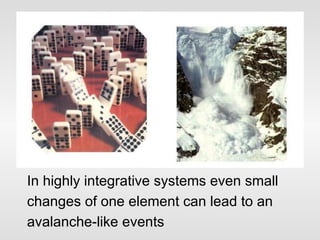 In highly integrative systems even small changes of one element can lead to an avalanche-like events 