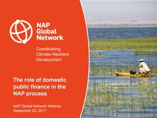 Coordinating
Climate-Resilient
Development
The role of domestic
public finance in the
NAP process
NAP Global Network Webinar
September 20, 2017
 