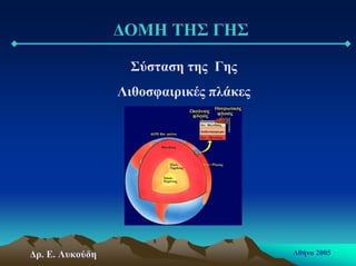 ∆ΟΜΗ ΤΗΣ ΓΗΣ
Σύσταση της Γης
Λιθοσφαιρικές πλάκες
∆ρ. Ε. Λυκούδη Αθήνα 2005
 
