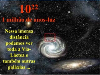 Nessa imensa distância podemos ver toda a Via-Láctea e também outras galáxias ... 10 22 1 milhão de anos-luz 