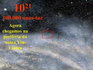 Agora chegamos na periferia da nossa Via-Láctea 10 21 100.000 anos-luz 