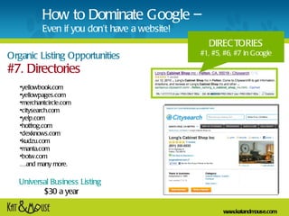 #7. Directories Organic Listing Opportunities <ul><li>yellowbook.com </li></ul><ul><li>yellowpages.com </li></ul><ul><li>m...