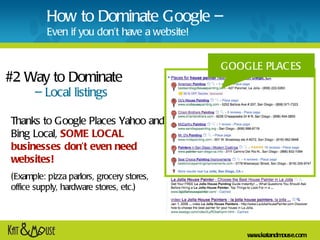 #2 Way to Dominate – Local listings Thanks to Google Places Yahoo and Bing Local,  SOME LOCAL businesses don’t even need w...