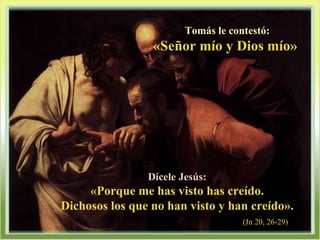 Tomás le contestó: «Señor mío y Dios mío» Dícele Jesús: «Porque me has visto has creído. Dichosos los que no han visto y han creído». (Jn 20, 26-29) 