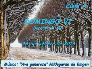 Cicle A

DOMINGO VI
Durante el año

16 de febrero de 2014

Música: “Ave generosa” Hildegarda de Bingen

 