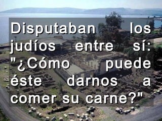 Disputaban los judíos entre sí: "¿Cómo puede éste darnos a comer su carne?"  