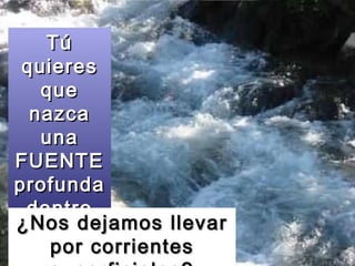 Tú quieres que nazca una FUENTE profunda dentro de nosotros ¿Nos dejamos llevar por corrientes superficiales? 