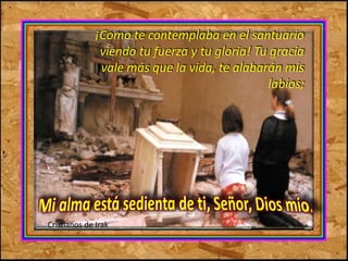 ¡Como te contemplaba en el santuario 
viendo tu fuerza y tu gloria! Tu gracia 
vale más que la vida, te alabarán mis 
labios; 
Cristianos de Irak 
 